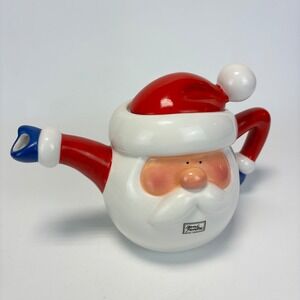 Department 56 Santa Claus‎ Teapot Ceramic Red White Blue Hand Painted Christmas